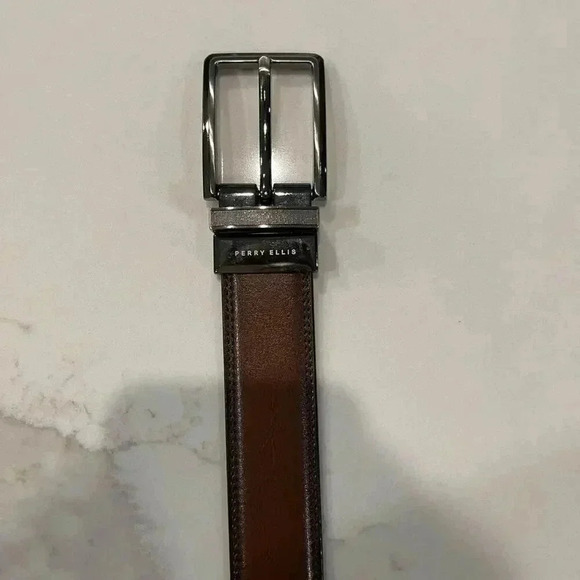 Perry Ellis Reversible Faux Leather Belt Black/ Brown Men’s Size 36/80 - Picture 7 of 7